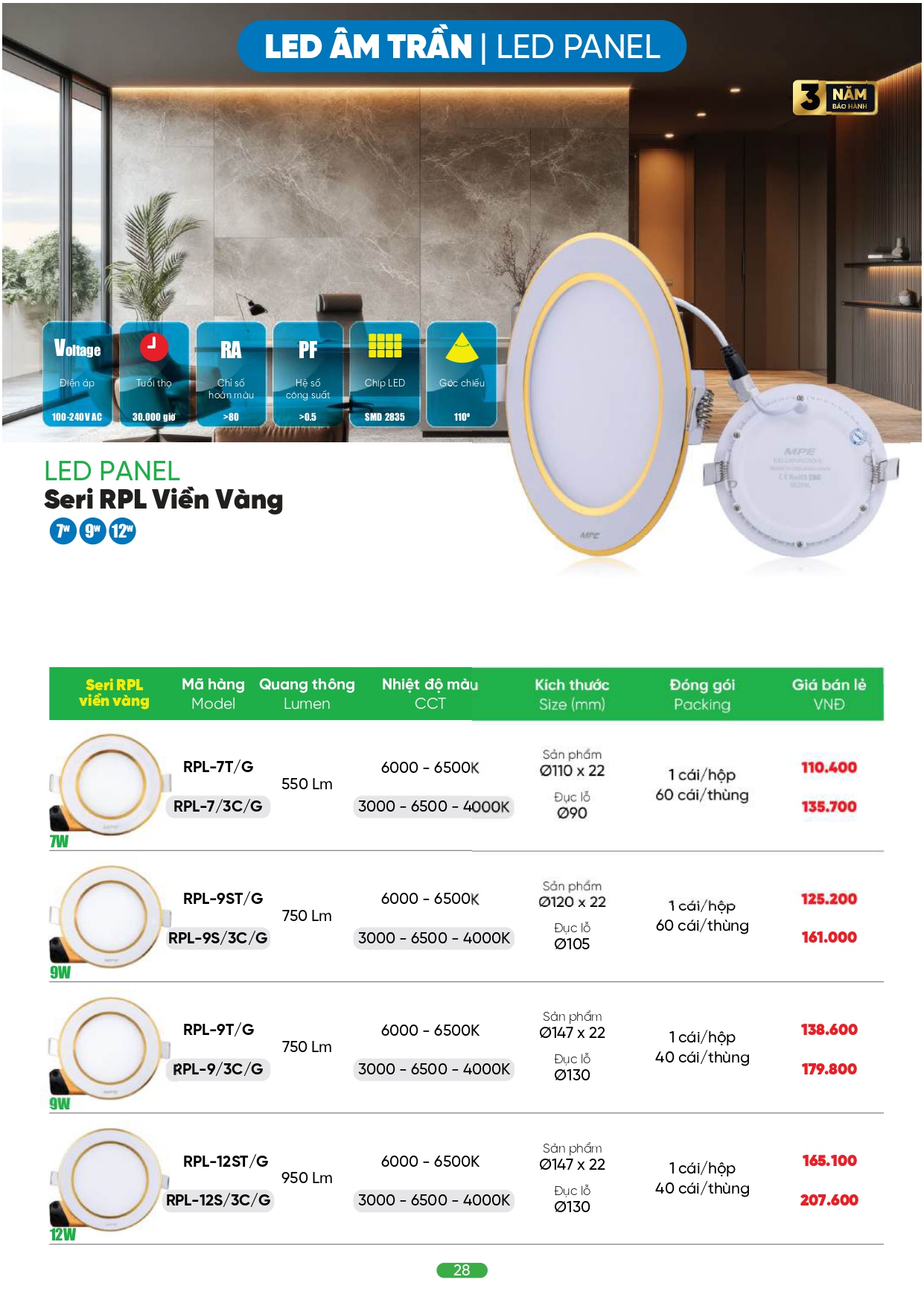 Bảng giá đèn LED MPE 2026